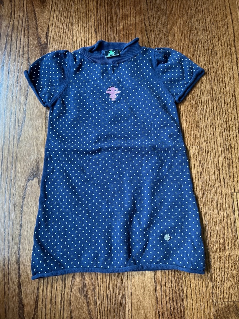Kids Navy Polka Dot Sweater Dress with Pink Ampelmännchen(German walking symbol)
